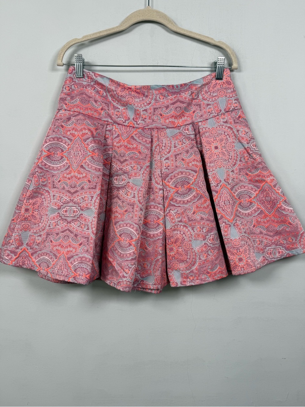 Nanette Lepore Pink Pastel Jacquard Paisley Pleated A Line Mini Skirt Size 10